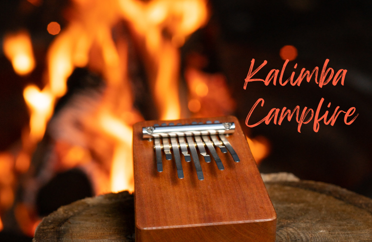Kalimba campfire flyer with Hokema B9 kalimba and fire on the background | weplaywelltogether