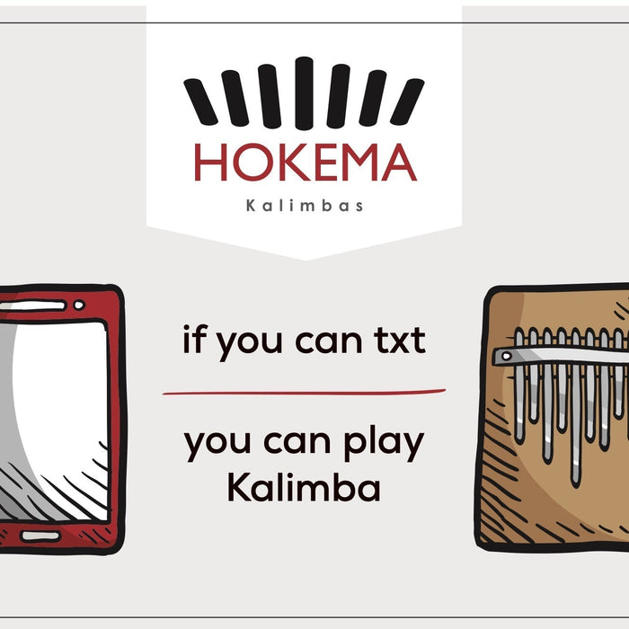 Hokema kalimba held in two hands — if you can text, you can play kalimba