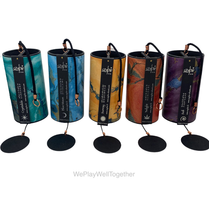 Set of five Zaphyr chimes with We Play Well Together boxes. | weplaywelltogether