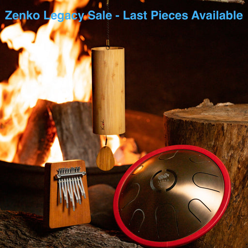 Zenko elemental metal tongue drum fire with Koshi Ignis chime and Hokema B9 fire kalimba by the campfire | weplaywelltogether