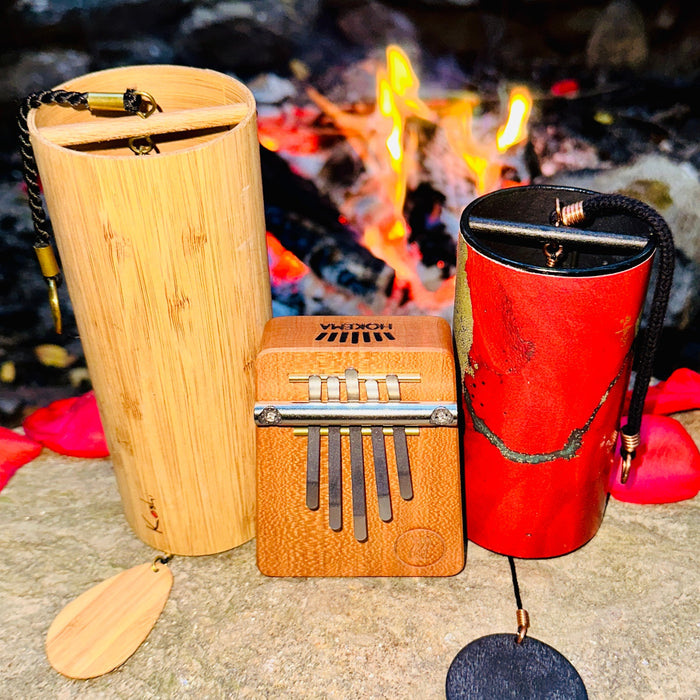 Hokema B5 kalimba in fire tuning, Koshi Ignis chime and red Zaphir chime  | Weplaywelltogether