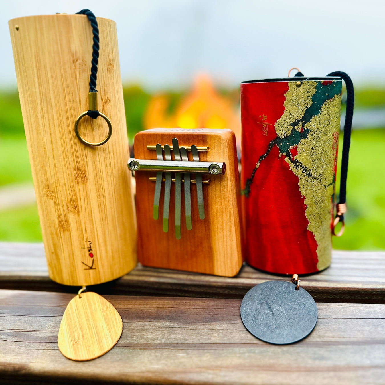 Hokema B5 kalimba in fire tuning, Koshi Ignis chime and red Zaphir chime  | Weplaywelltogether