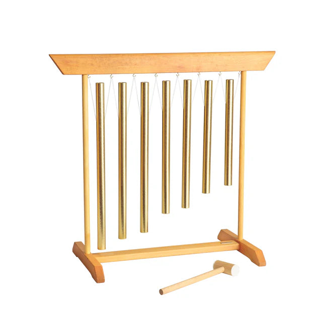 Klangroehren 7-tone tubular chime set with minor tuning with stand and mallet | weplaywelltogether