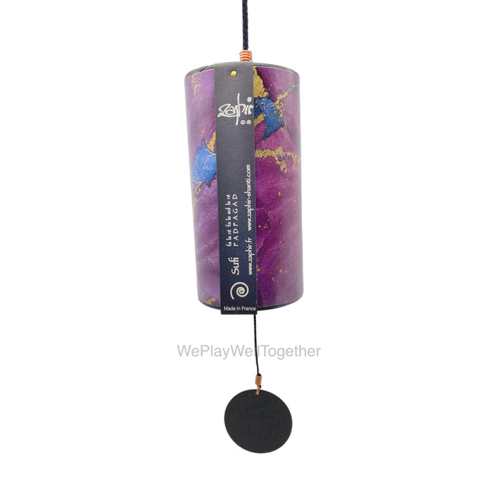 Purple Zaphyr chime. The 8 metal cords made out of bronze of different lengths are welded with silver into the metal ring at the base and precise tuning ensures a harmonic interaction of tones and overtones. | weplaywelltogether