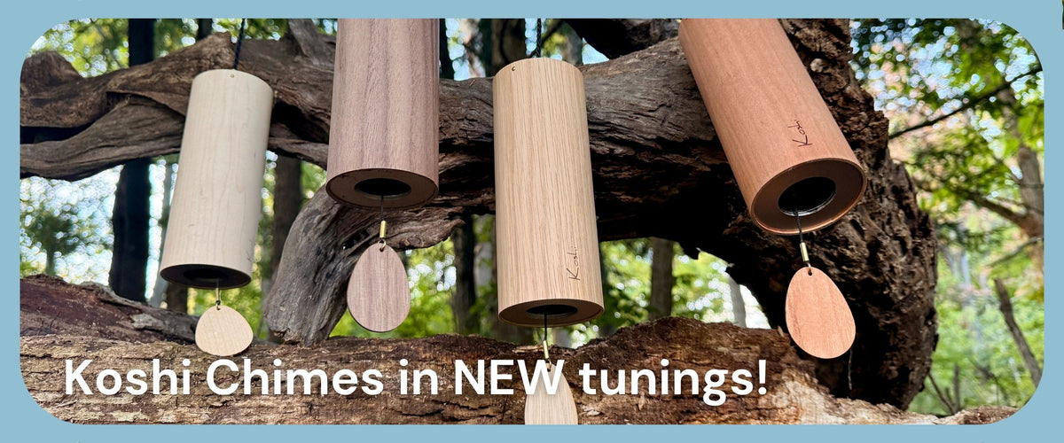  Koshi Earth Symphony set of chimes in four different woods: maple, oak, cherry and walnut