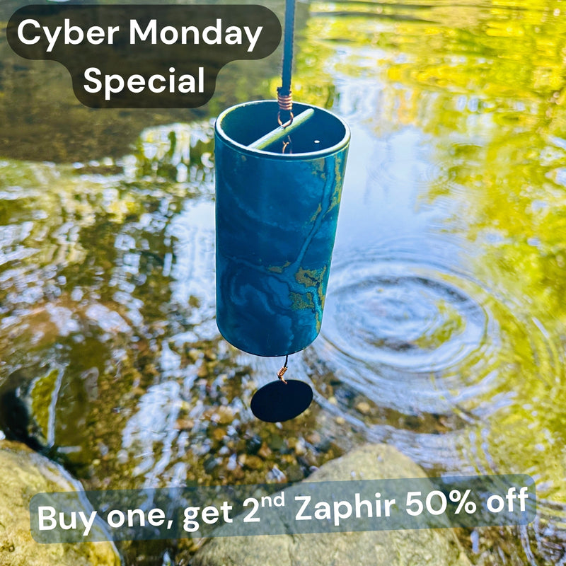 Cyber Monday flyer - blue Zaphir chime by the water | weplaywelltogether