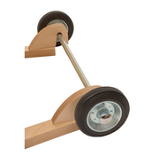 close up of the installed wheels for the monchair